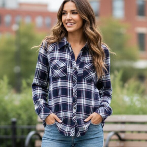 Anthropologie Ash and Ember Button Down Shirt Plaid Flannel Size XS - Picture 1 of 15